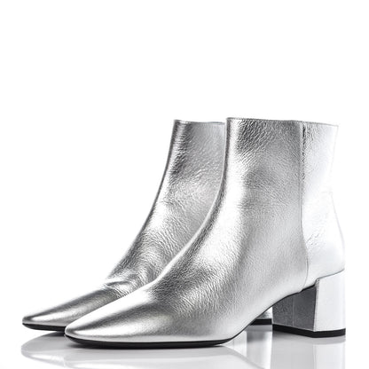 Saint Laurent Metallic Calfskin Loulou 50 Ankle Booties 37 Silver 3 of 10