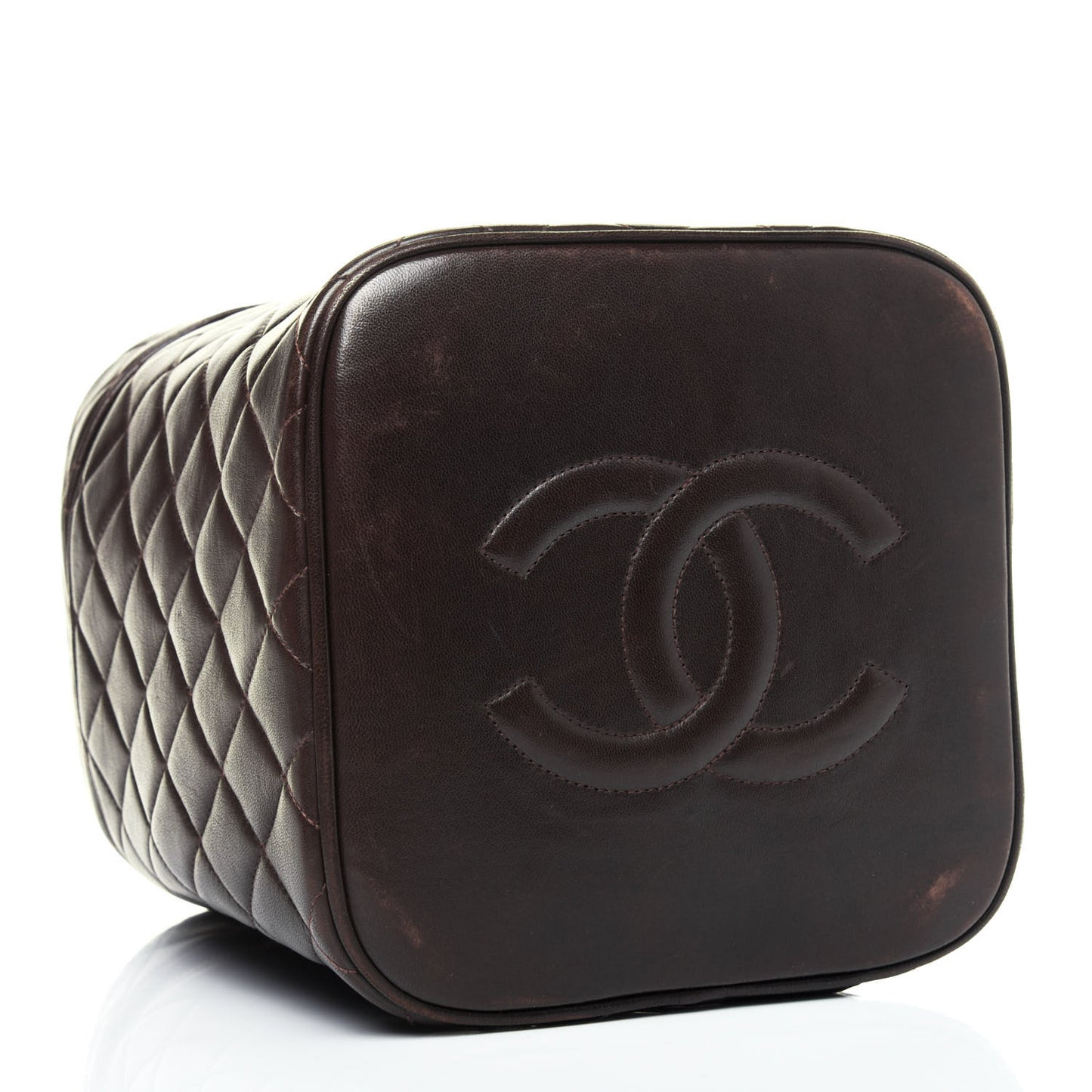 Lambskin Quilted Cosmetic Vanity Bag Brown