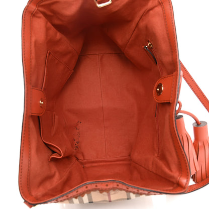 Burberry Haymarket Check Small Brogue Tassel Tote Bright Russet 4 of 10