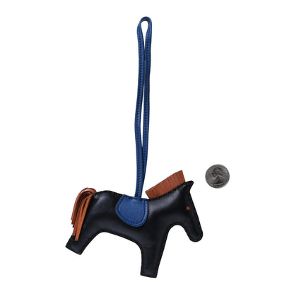 Hermes Milo Lambskin Grigri Rodeo Horse Bag Charm MM Black Bleu Saphir Gold 2 of 3