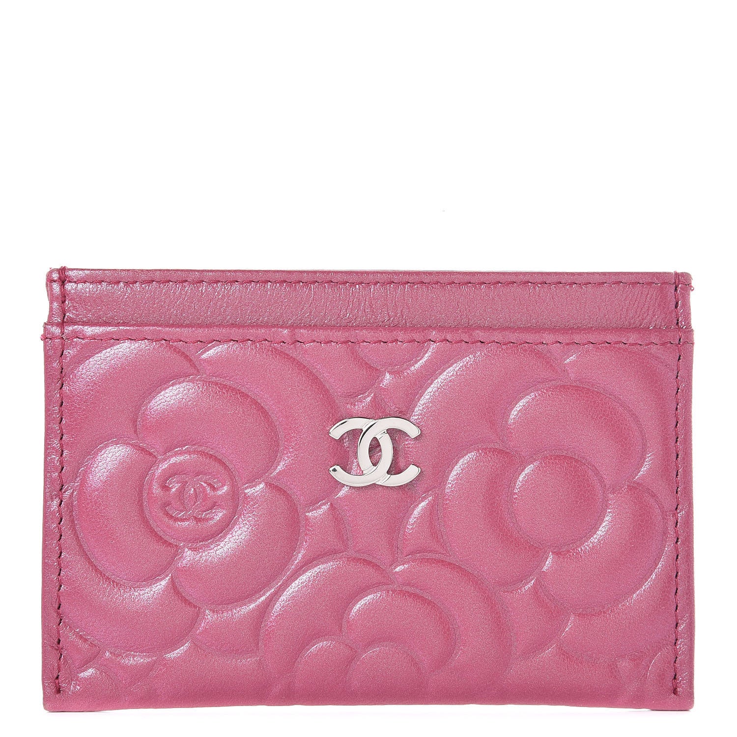Chanel Metallic Lambskin Camellia Embossed Card Holder Fuchsia 1 of 9