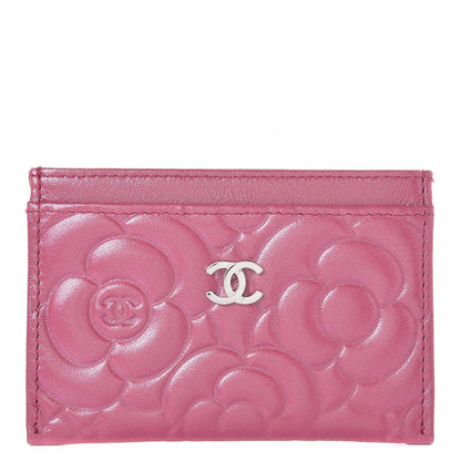 Chanel Metallic Lambskin Camellia Embossed Card Holder Fuchsia 1 of 9