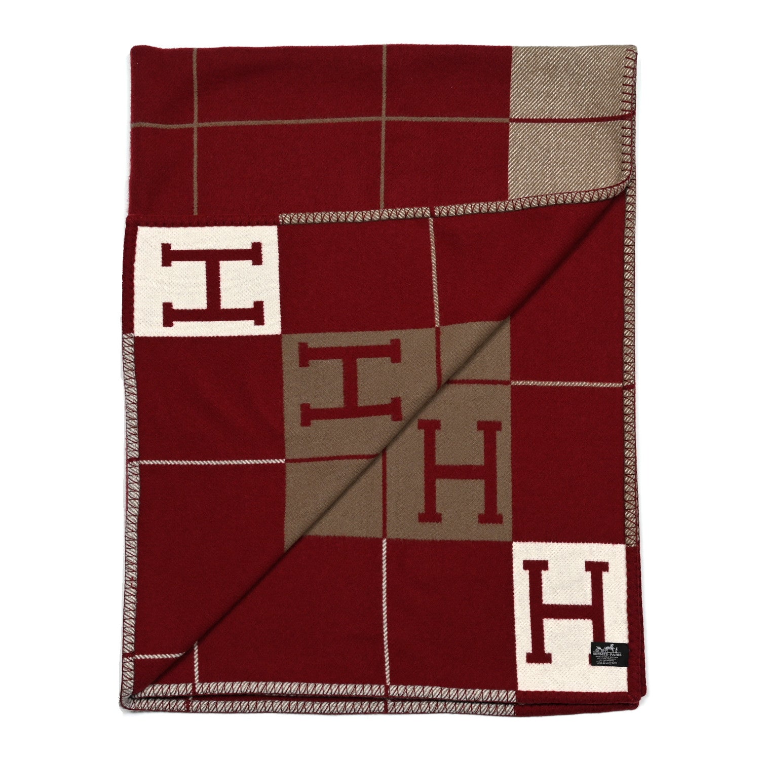 Hermes Wool Cashmere Avalon III Blanket Ecru Rouge H 2 of 3