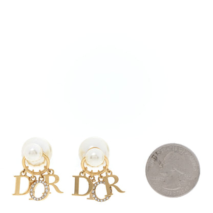 Christian Dior Pearl Crystal Tribal Logo Charms Earrings Gold 2 of 4