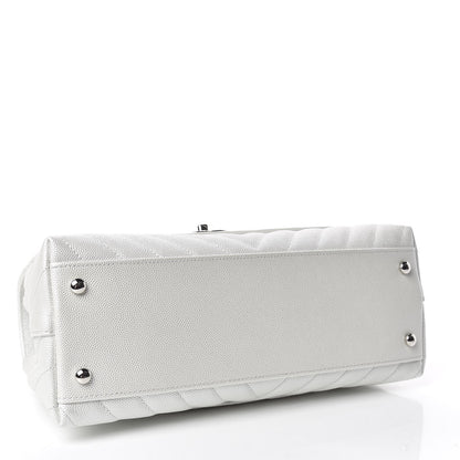 Chanel Iridescent Caviar Chevron Quilted Small Coco Handle Flap White 4 of 11