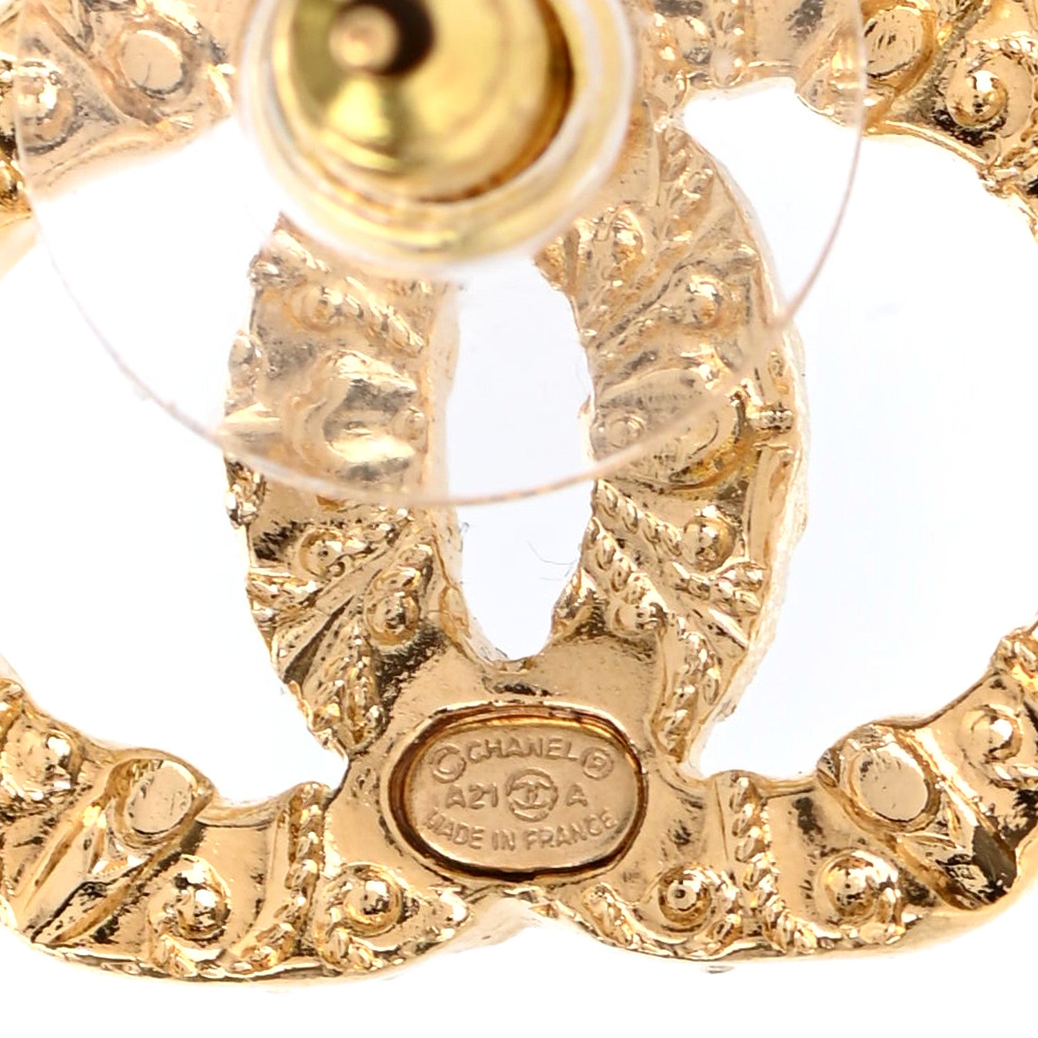 Chanel Metal Textured CC Earrings Gold 4 of 4
