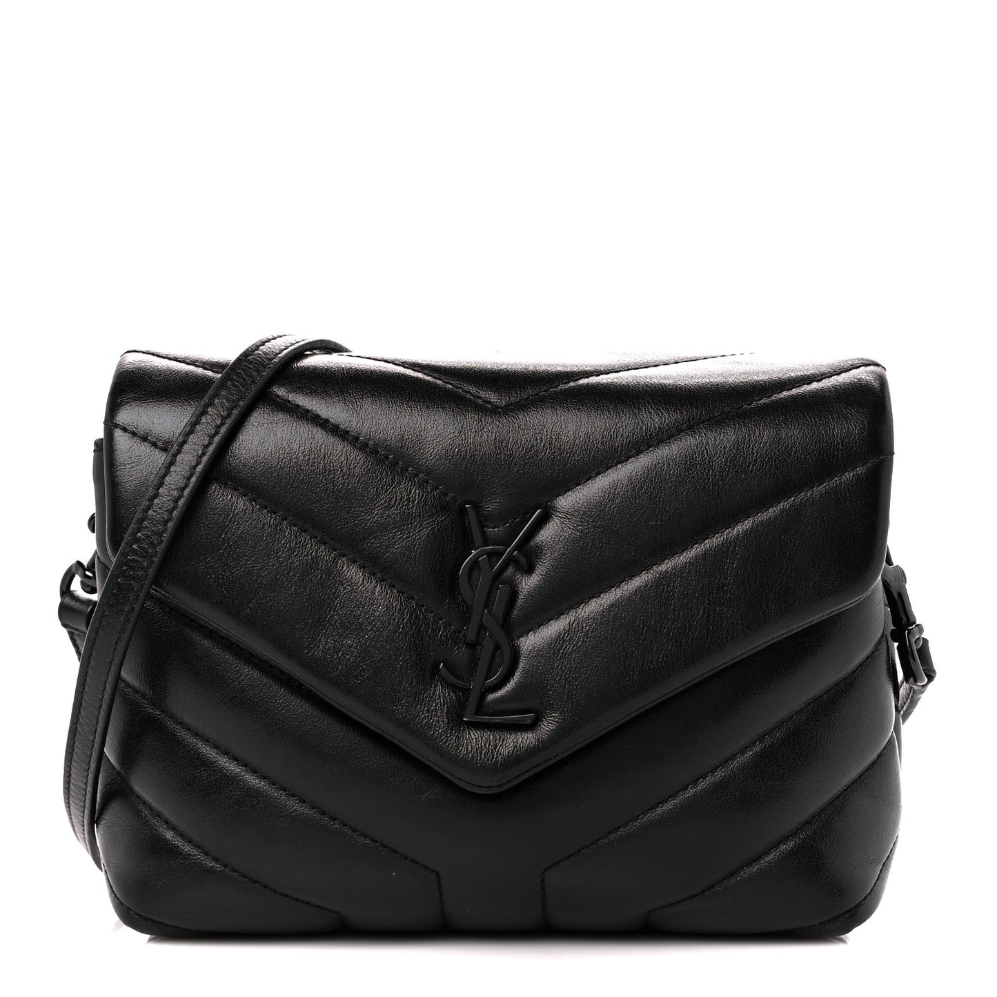 Calfskin Y Quilted Monogram Monochrome Toy Loulou Crossbody Bag Black