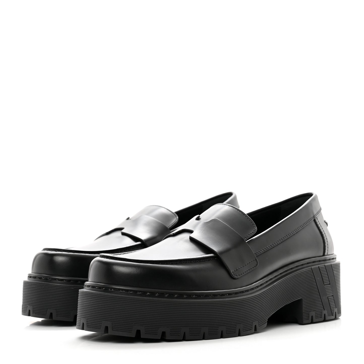 Glazed Calfskin Womens Hitch Loafers 36.5 Black