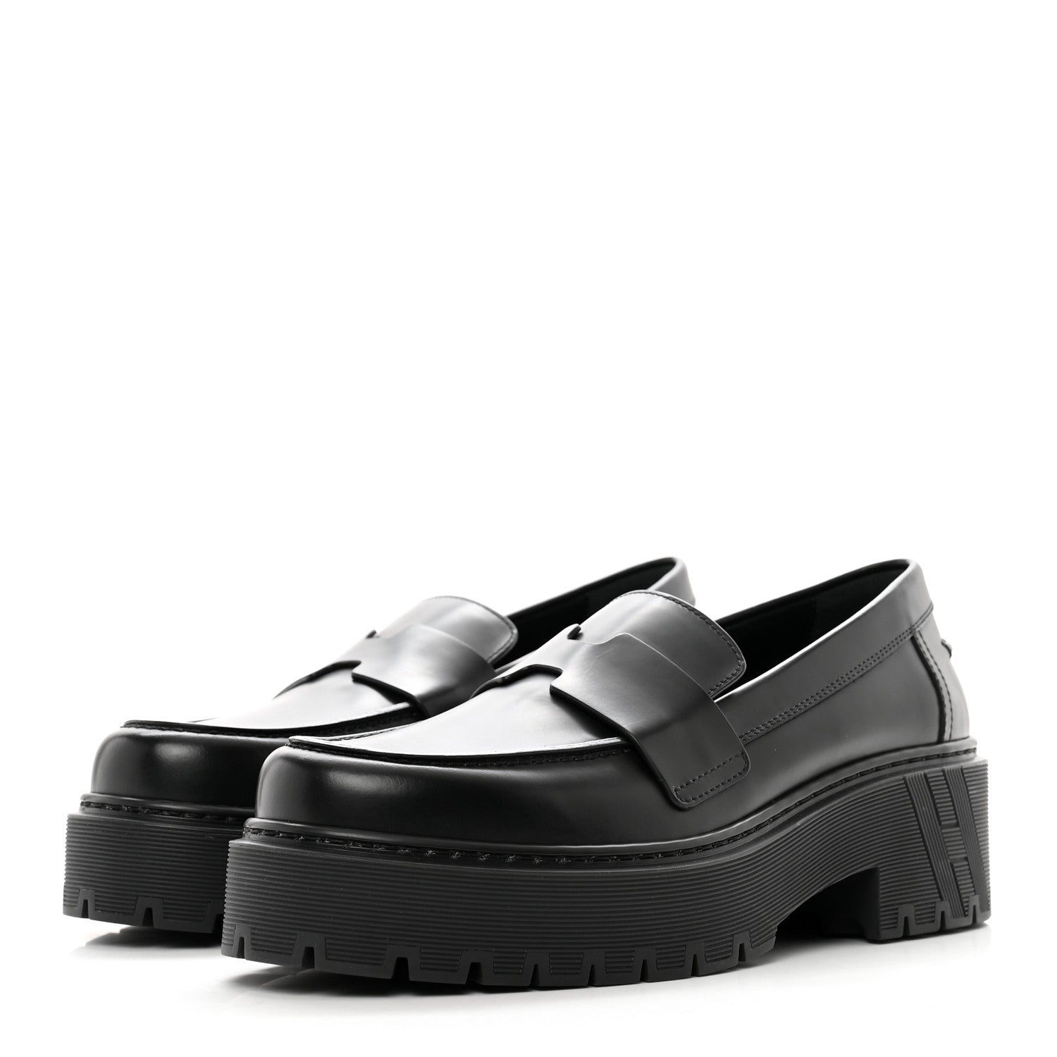 Hermes Glazed Calfskin Womens Hitch Loafers 36.5 Black 3 of 9