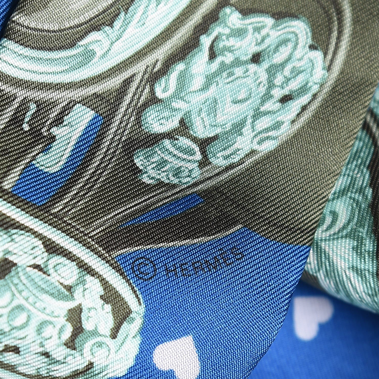 Hermes Silk Brides De Gala Love Twilly Cobalt Kaki Turquoise 4 of 4