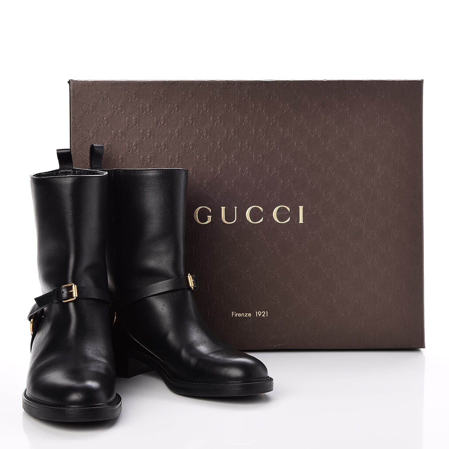 Gucci Calfskin Tess Horsebit Ankle Boots 37.5 Black 9 of 9