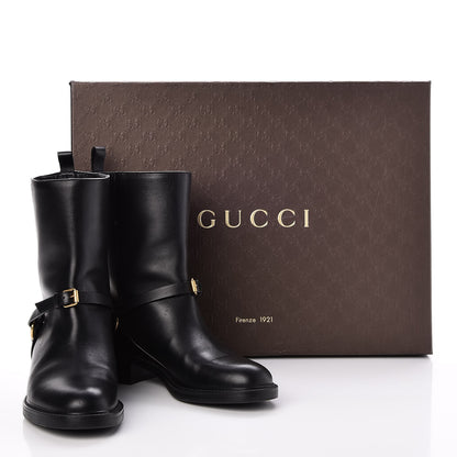 Gucci Calfskin Tess Horsebit Ankle Boots 37.5 Black 9 of 9