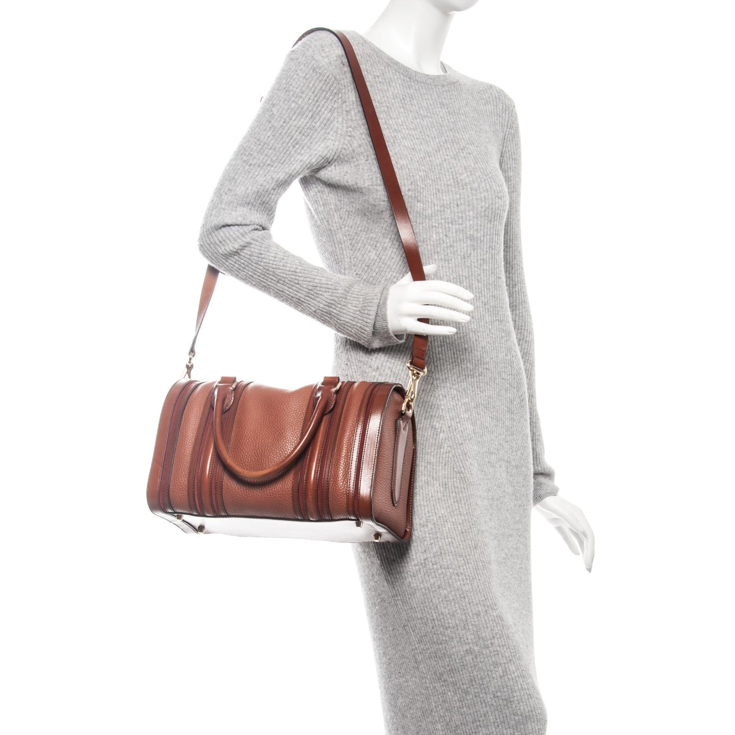 Grainy Calfskin Medium Alchester Bowling Bag Brown