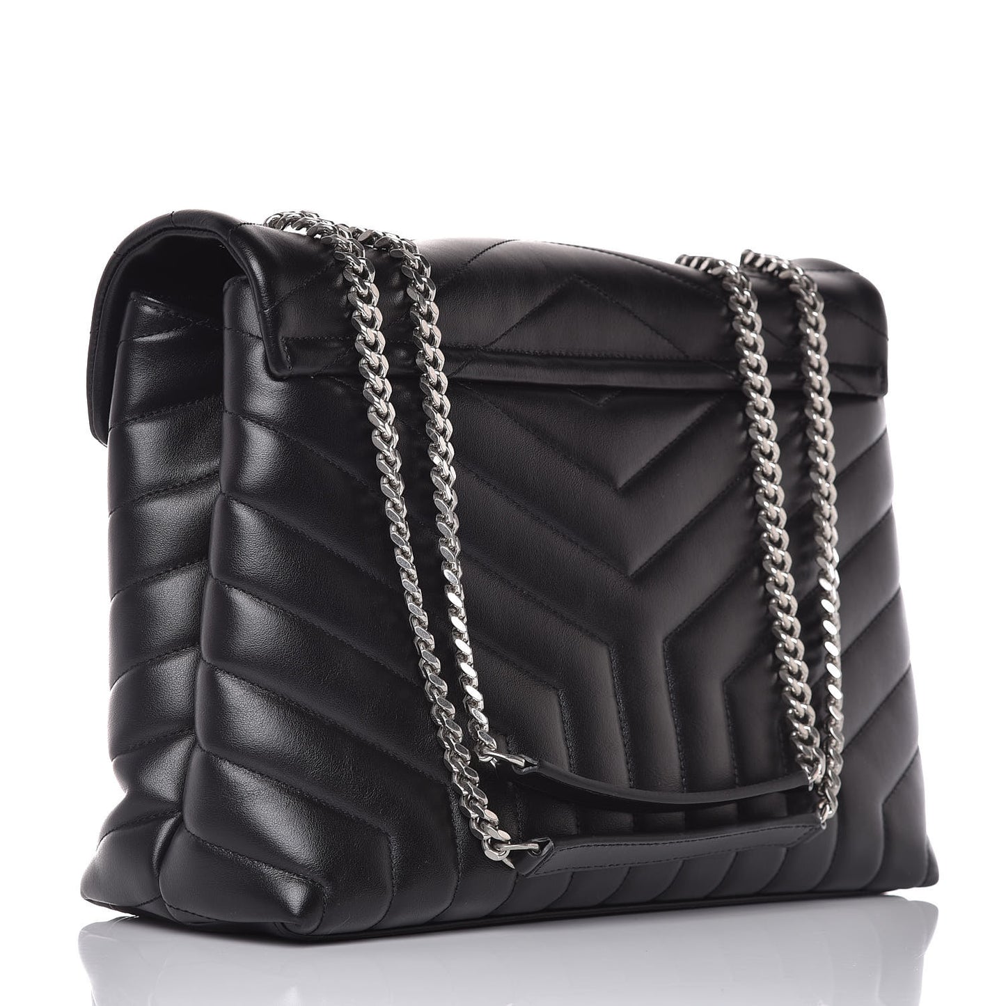 Calfskin Y Quilted Monogram Medium Loulou Chain Satchel Black