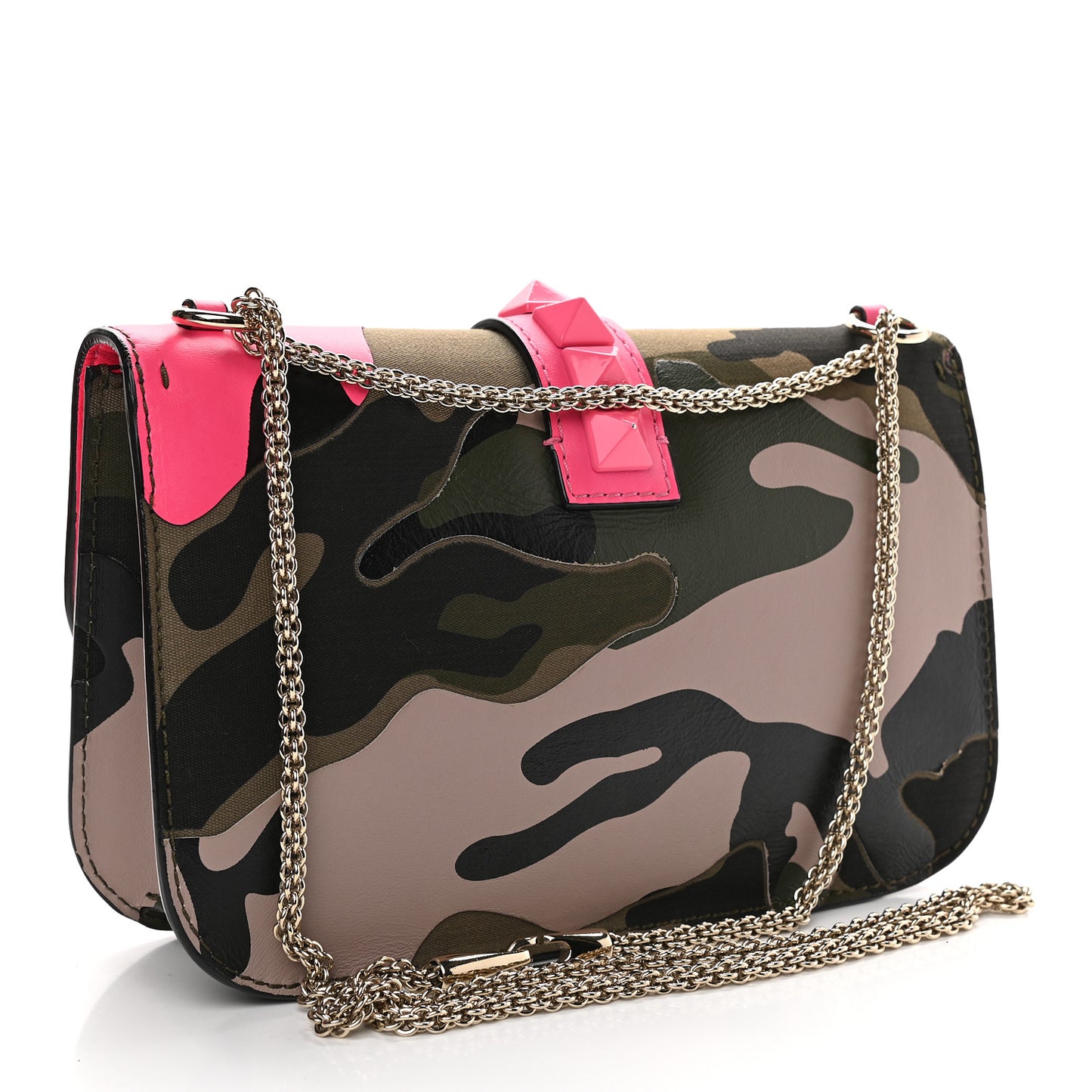 Nappa Canvas Camouflage Medium Glam Lock Rockstud Flap Fuxia Fluo