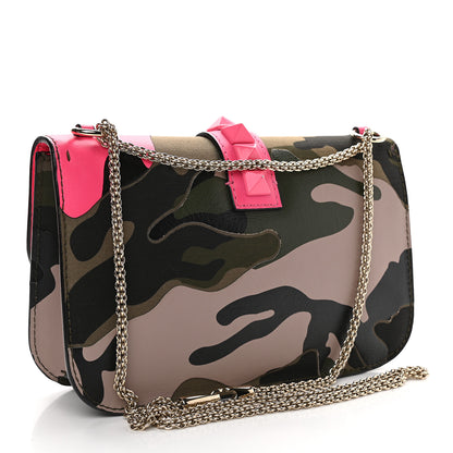 Valentino Garavani Nappa Canvas Camouflage Medium Glam Lock Rockstud Flap Fuxia Fluo 3 of 12