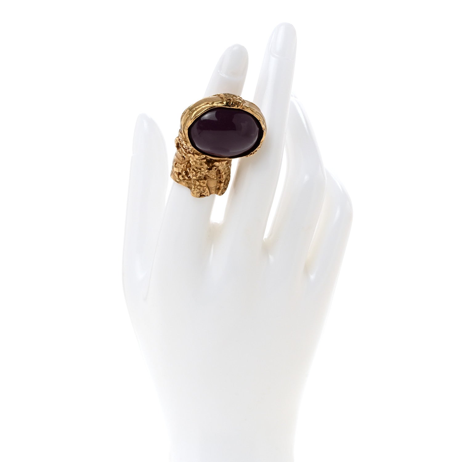 Saint Laurent Glass Cabochon Gold Arty Ovale Ring 5 Black 2 of 4