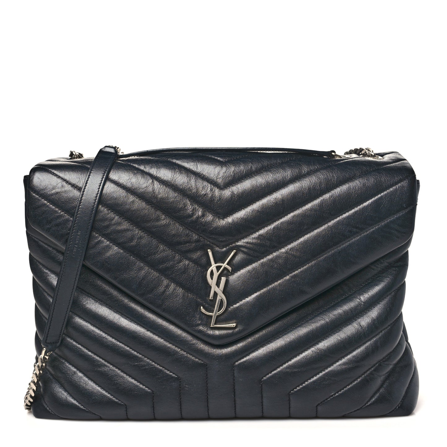 Calfskin Y Quilted Monogram Large Loulou Chain Satchel Black