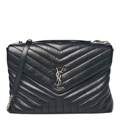Saint Laurent Calfskin Y Quilted Monogram Large Loulou Chain Satchel Black 1 of 9