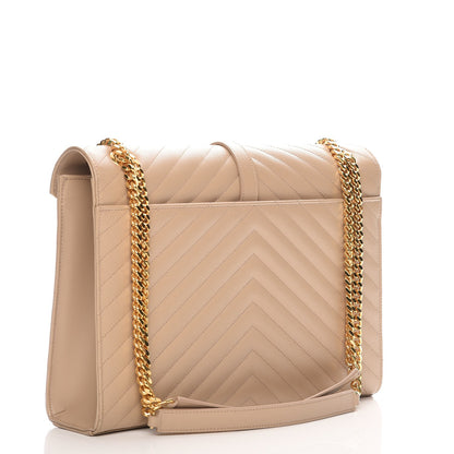 Saint Laurent Grain De Poudre Matelasse Chevron Large Monogram Satchel Dark Beige 3 of 7