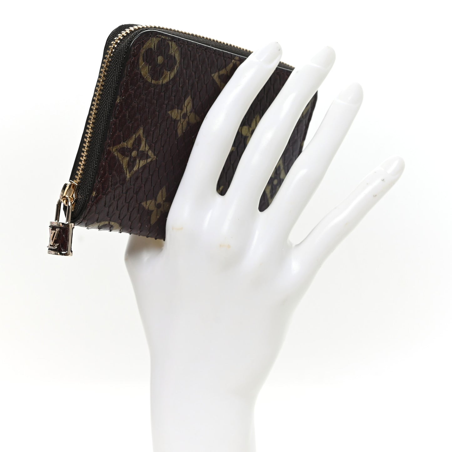 Snakeskin Monogram Zippy Padlock Coin Purse Brown