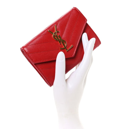 Saint Laurent Grain De Poudre Matelasse Chevron Small Monogram Envelope Wallet Bandana Red 2 of 8