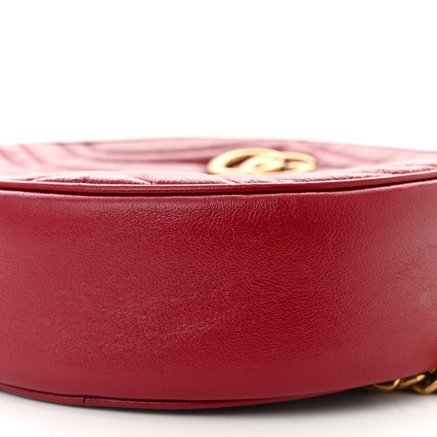 Glazed Calfskin Matelasse Heart Mini GG Marmont Round Shoulder Bag Romantic Cerise