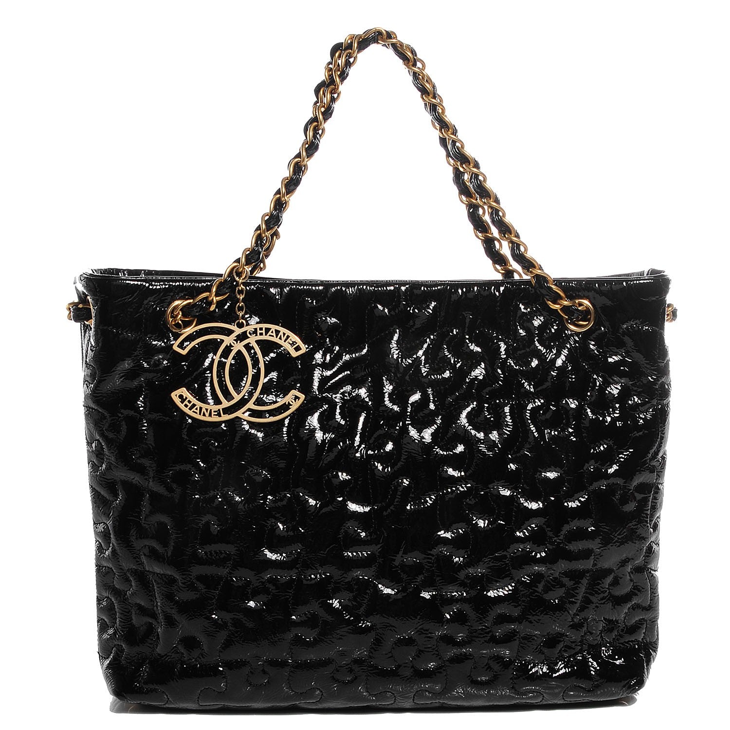 Chanel Crackled Patent Puzzle Tote Black 1 of 7