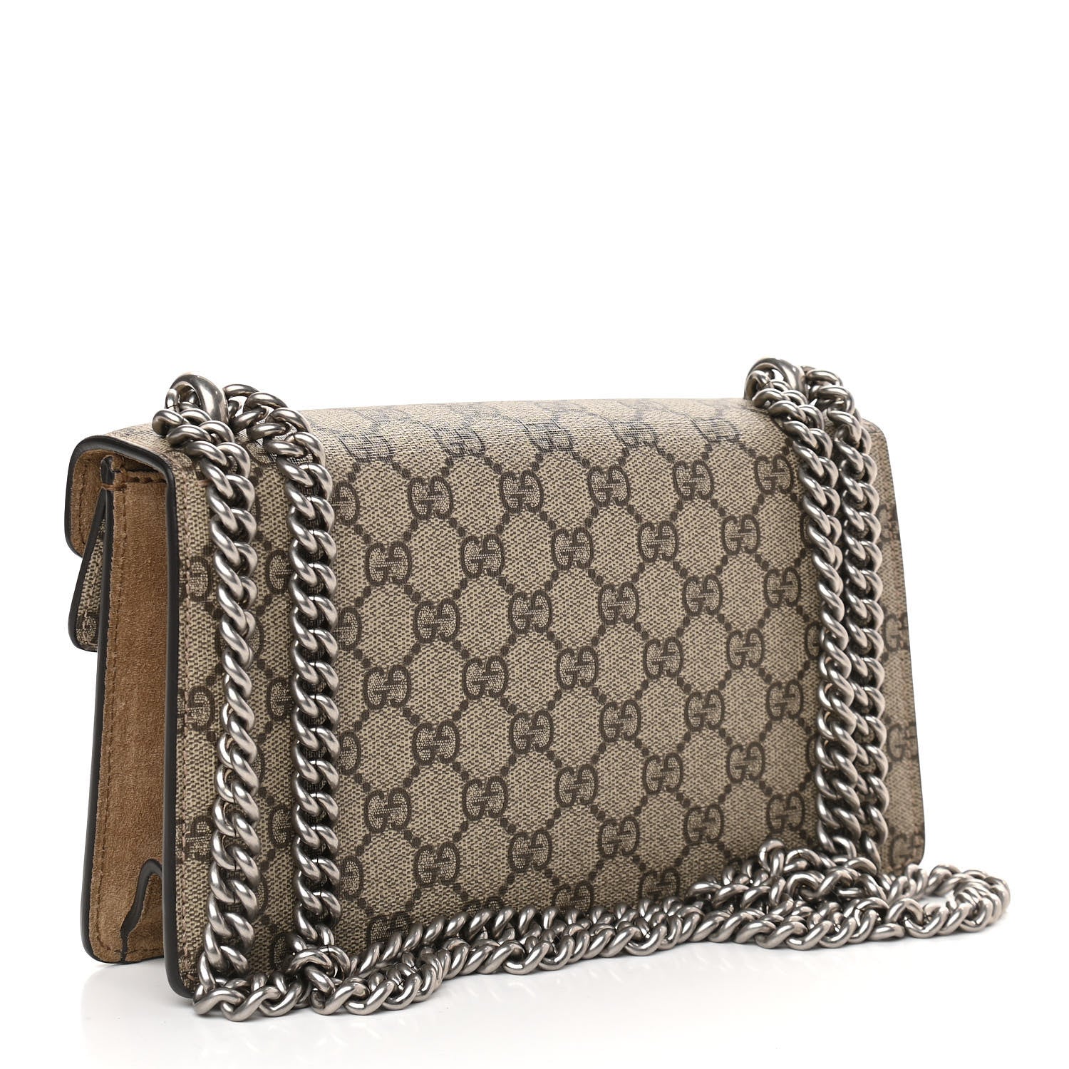 Gucci GG Supreme Monogram Suede Crystal Small Dionysus Shoulder Bag Beige Ebony Taupe 2 of 8