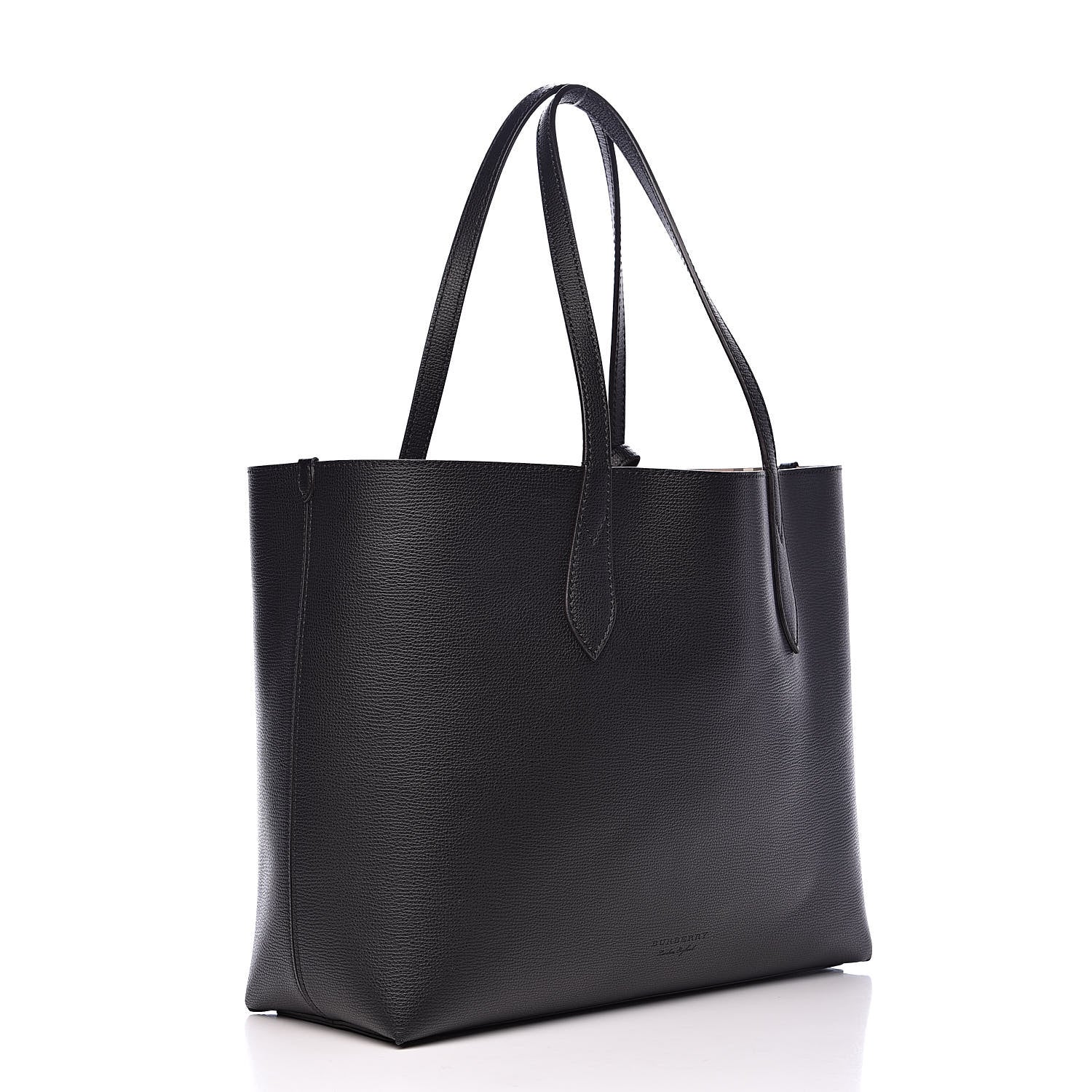 Burberry Grainy Calfskin Haymarket Check Medium Reversible Tote Black 6 of 16