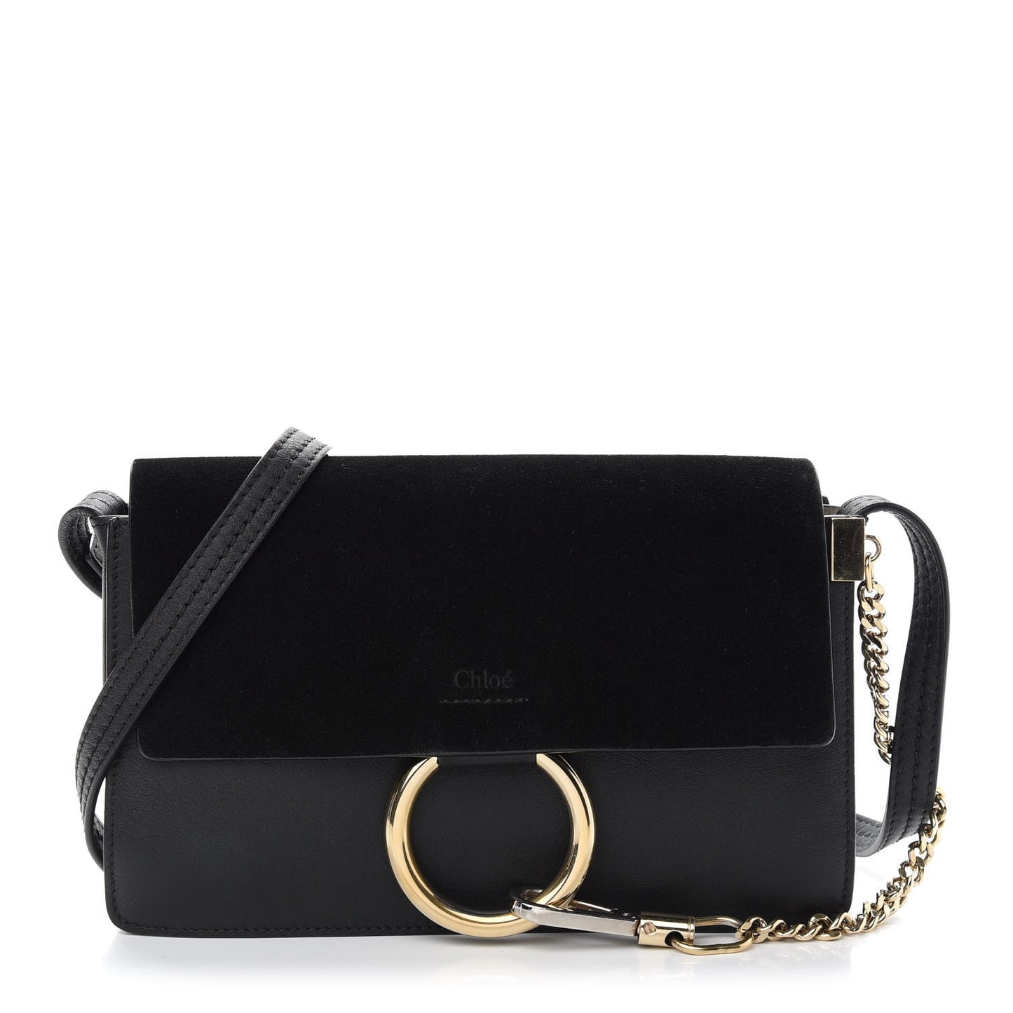 Suede Calfskin Small Faye Shoulder Bag Black