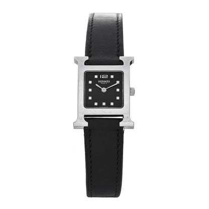Hermes Stainless Steel Barenia Diamond 21mm Heure H Hour Quartz Watch Noir 1 of 5