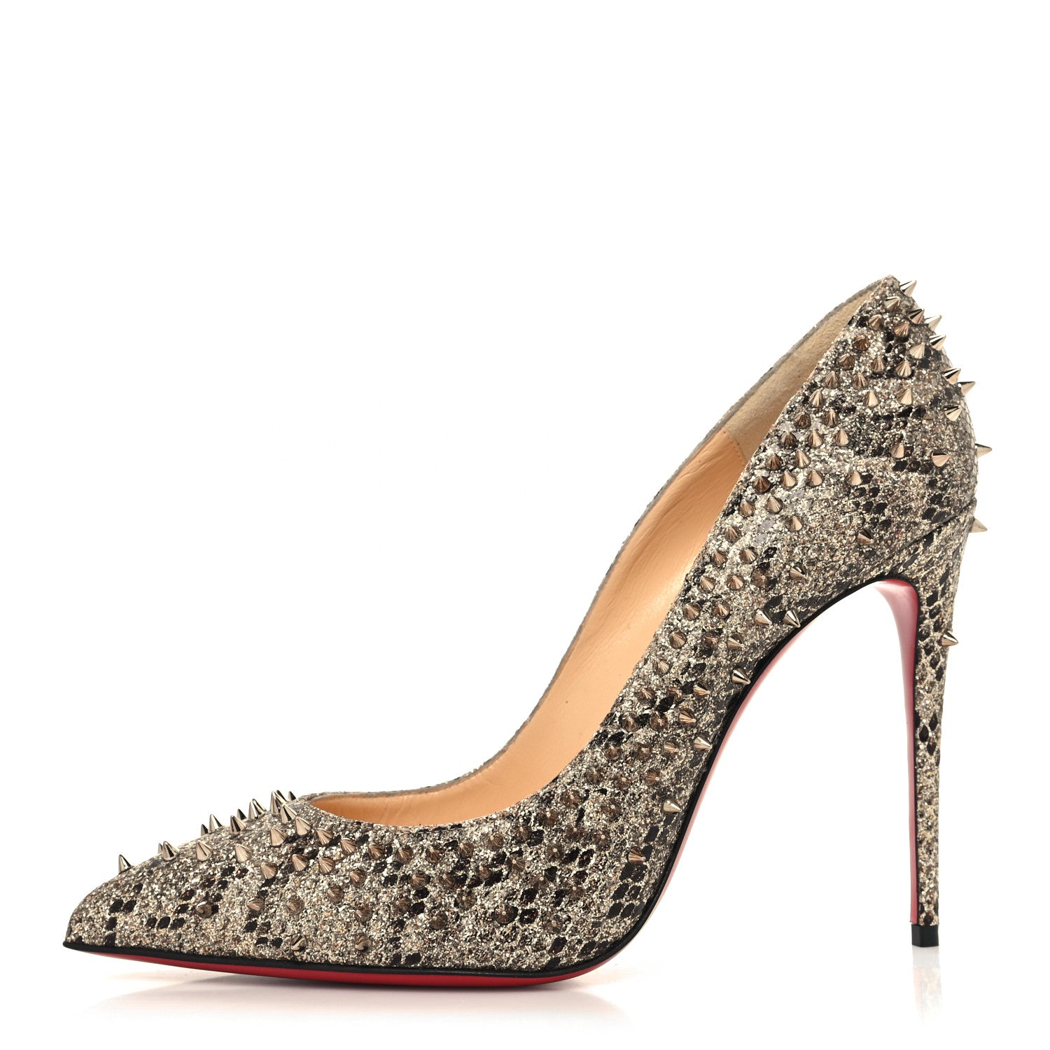 Christian Louboutin Glitter Eve Studded Escarpic 100 Pumps 40 Roccia Colombe Metal 1 of 8