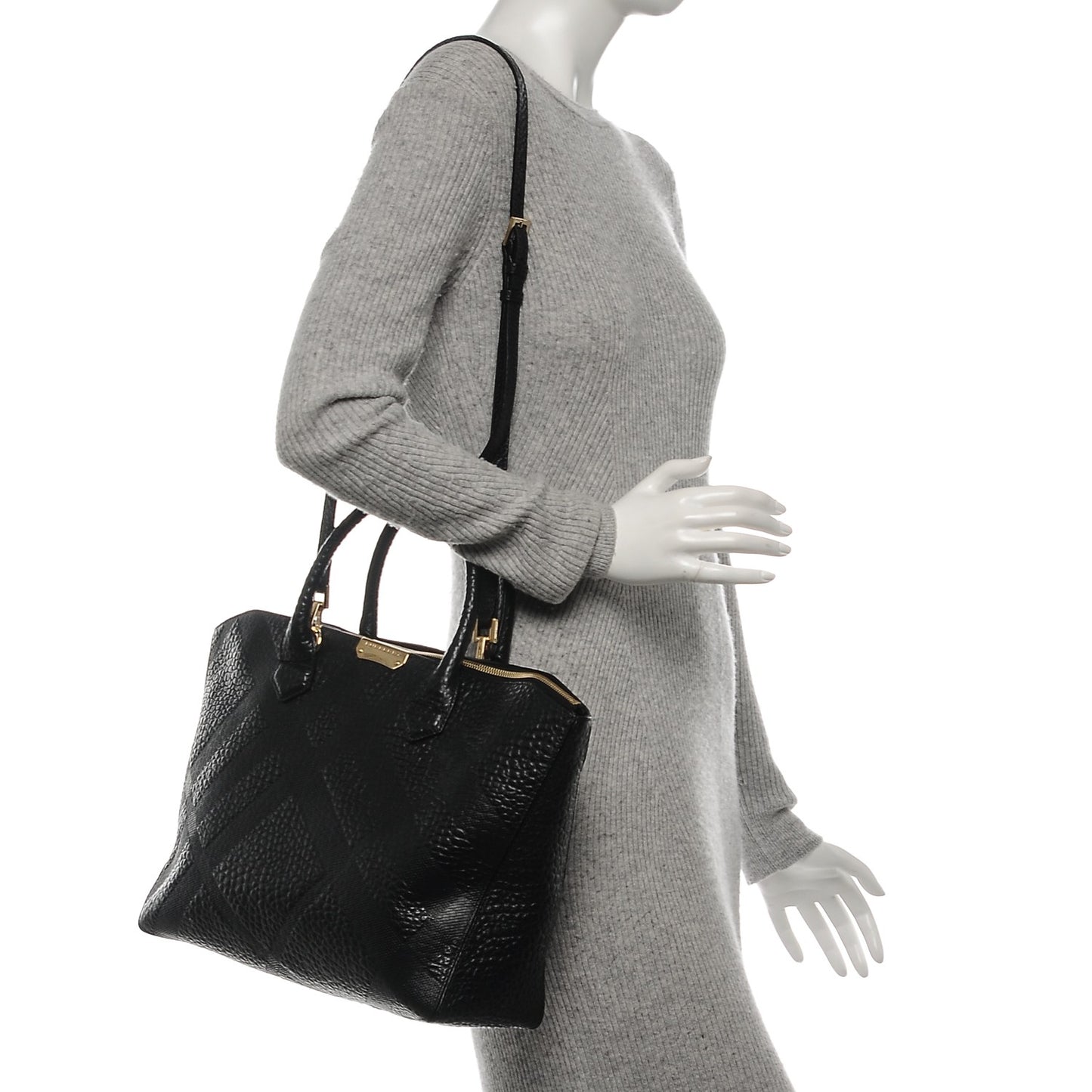 Heritage Grain Check Embossed Medium Dewsbury Tote Black