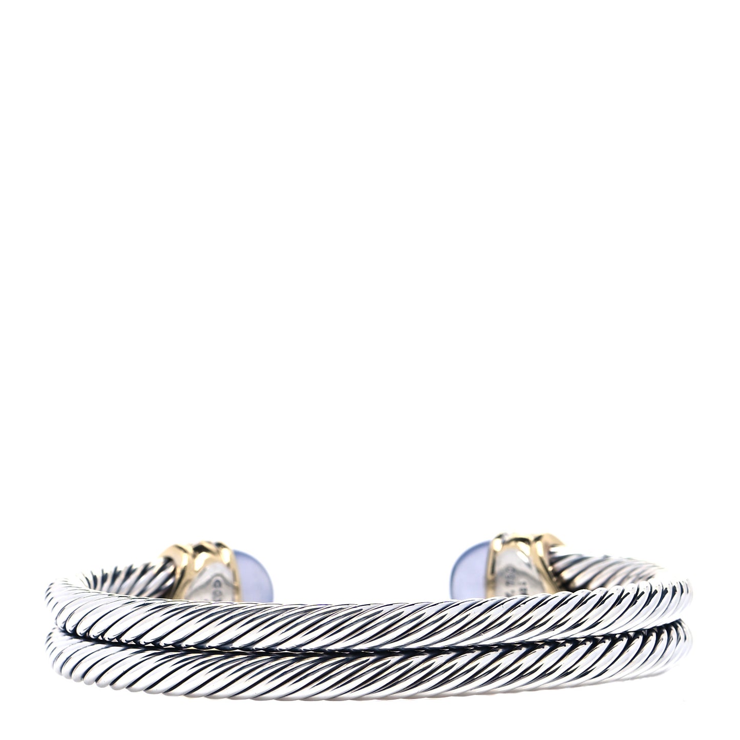Sterling Silver 18K Yellow Gold Diamond Blue Chalcedony Double Cable Bracelet