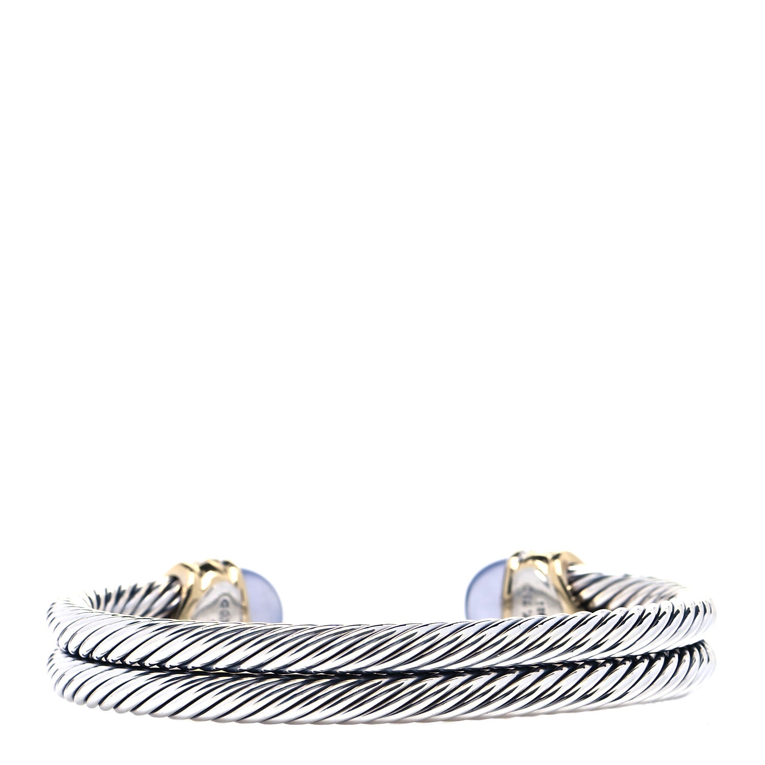 David Yurman Sterling Silver 18K Yellow Gold Diamond Blue Chalcedony Double Cable Bracelet 3 of 4