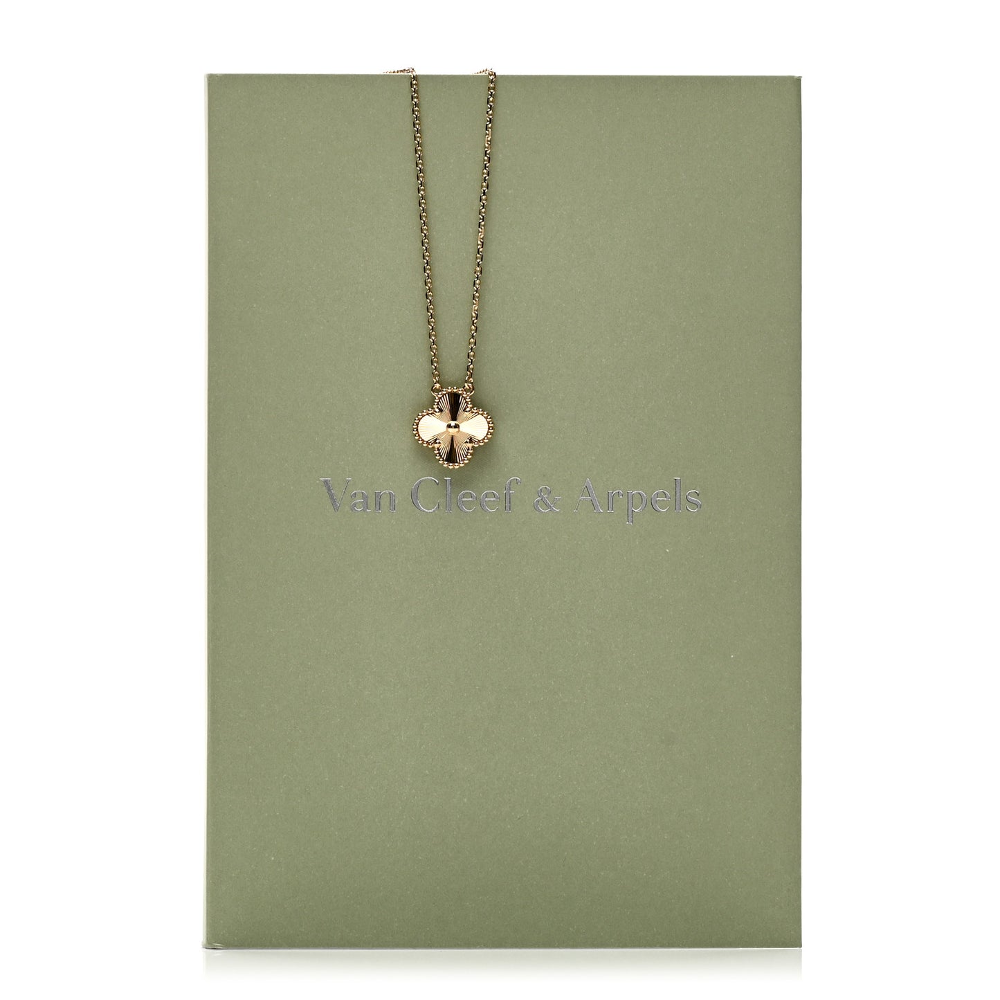 18K Yellow Gold Guilloche Vintage Alhambra Pendant Necklace