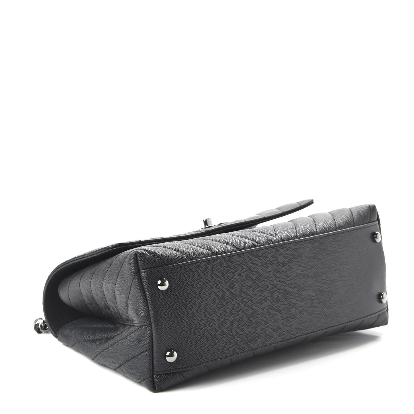 Caviar Chevron Quilted Small Coco Handle Flap Dark Grey
