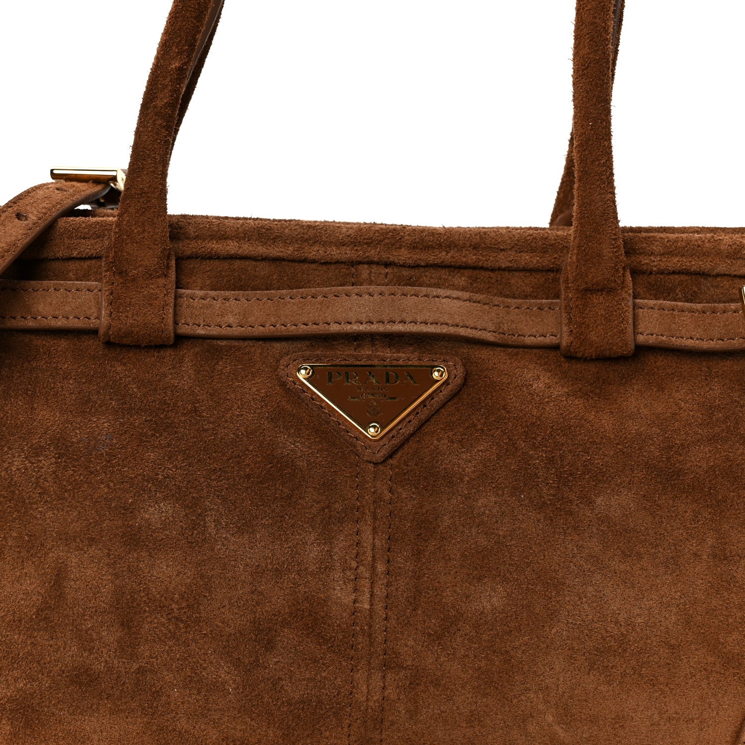 Prada Suede Triangle Medium Bonnie Shoulder Bag Cacao 7 of 9