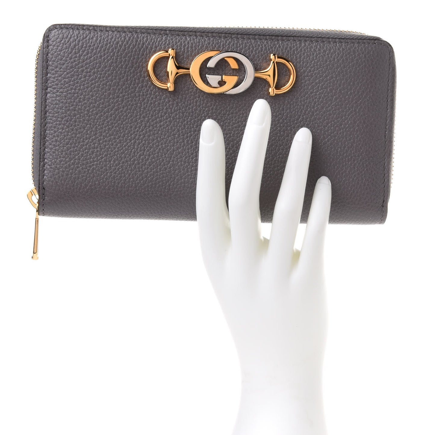 Grainy Calfskin Zumi Zip Around Wallet Dusty Grey