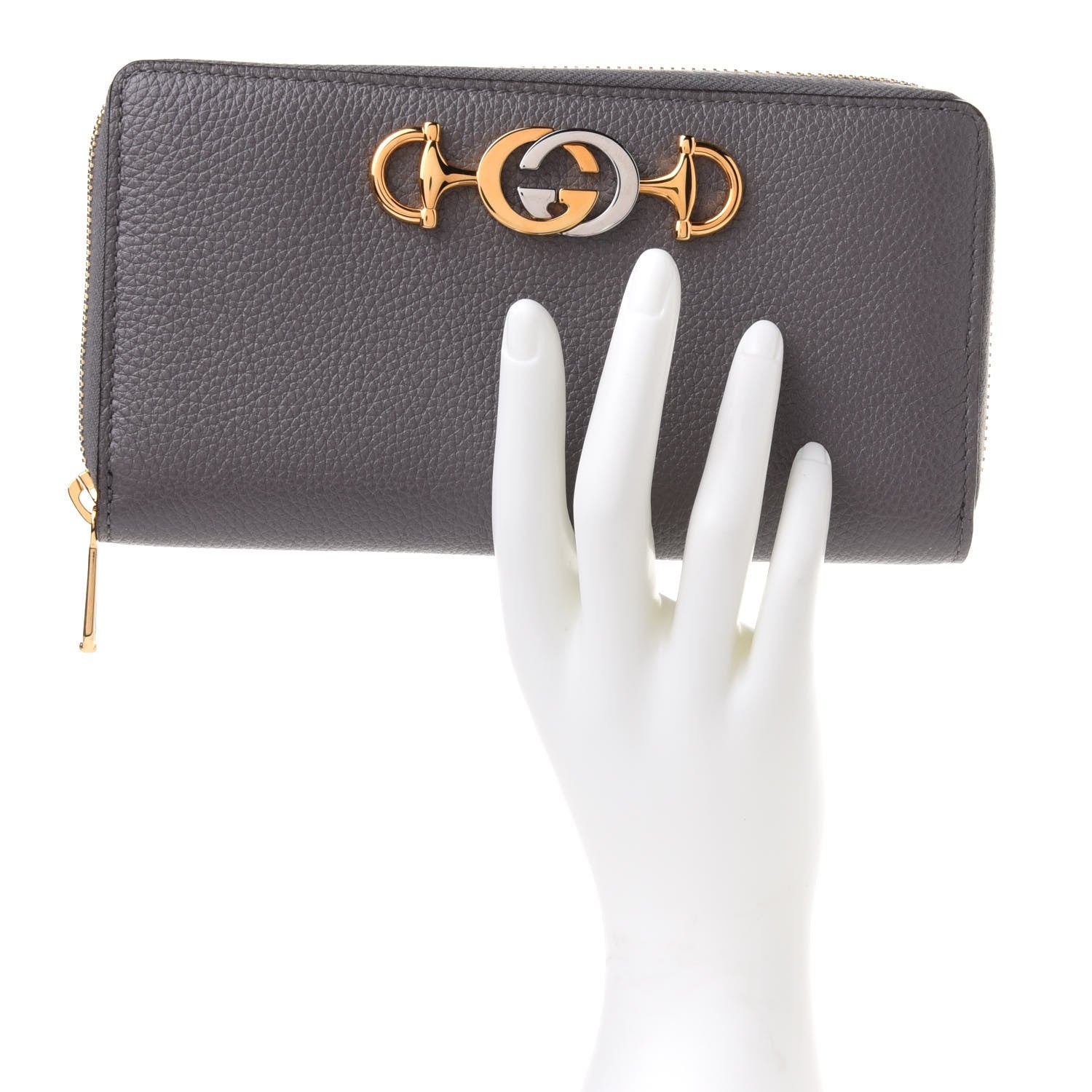 Gucci Grainy Calfskin Zumi Zip Around Wallet Dusty Grey 2 of 11