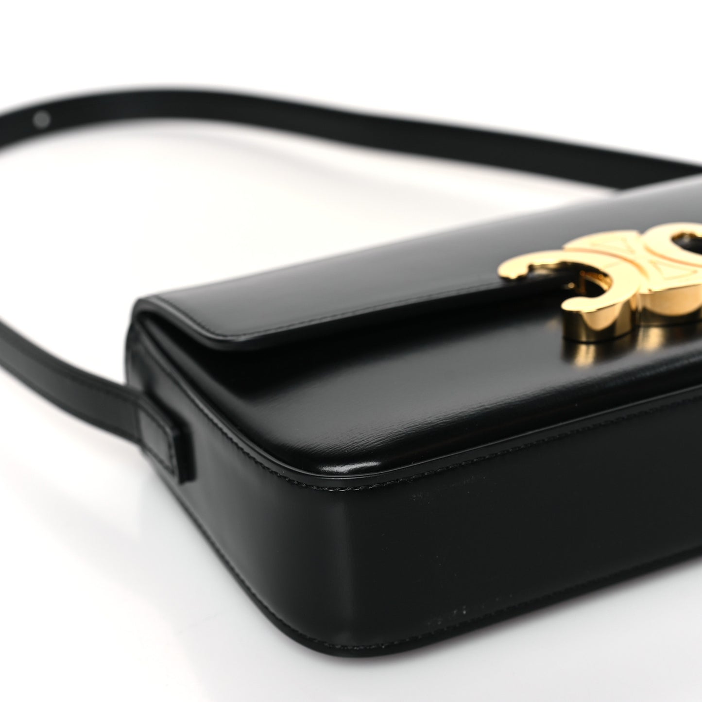 Shiny Calfskin Triomphe Shoulder Bag Black