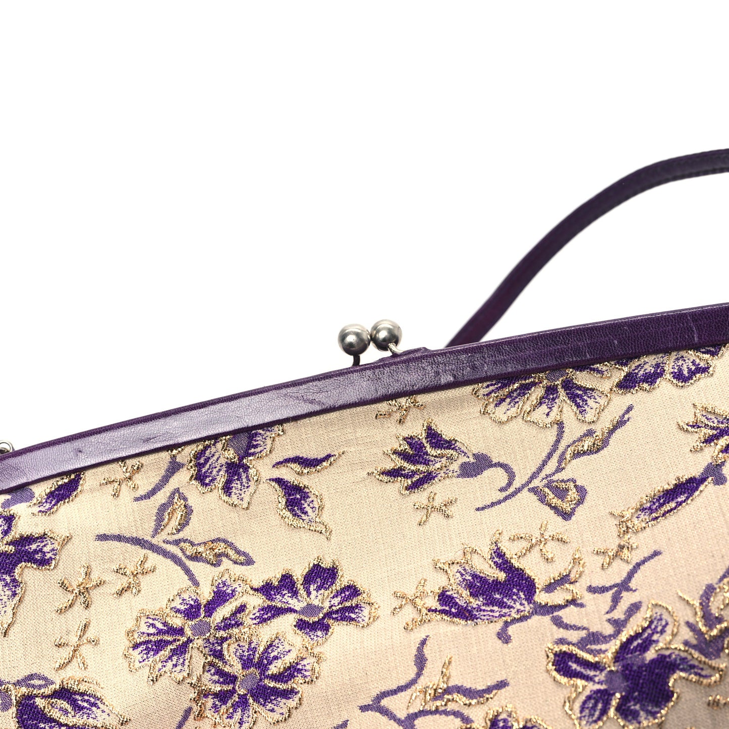 Canvas Embroidered Kisslock Shoulder Bag