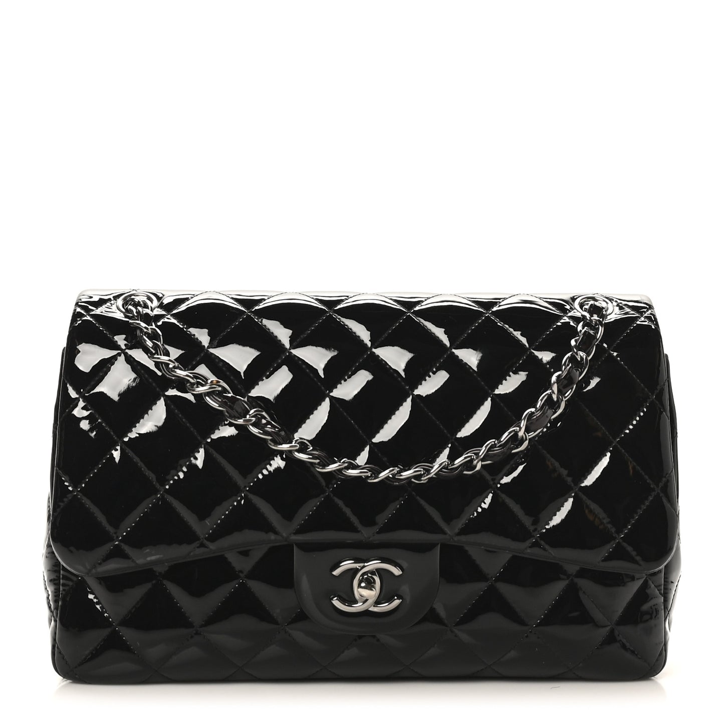 Patent Quilted Jumbo Double Flap Black