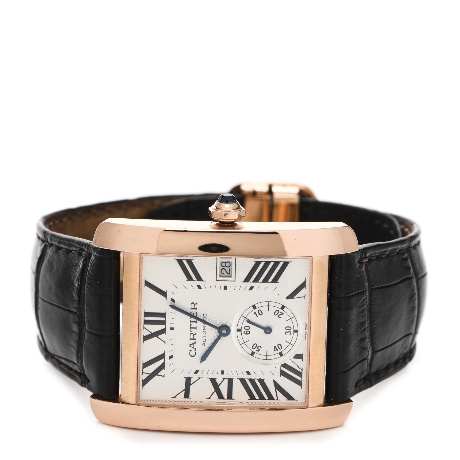 Cartier 18K PInk Gold Alligator 34mm Tank MC Automatic Watch 2 of 5