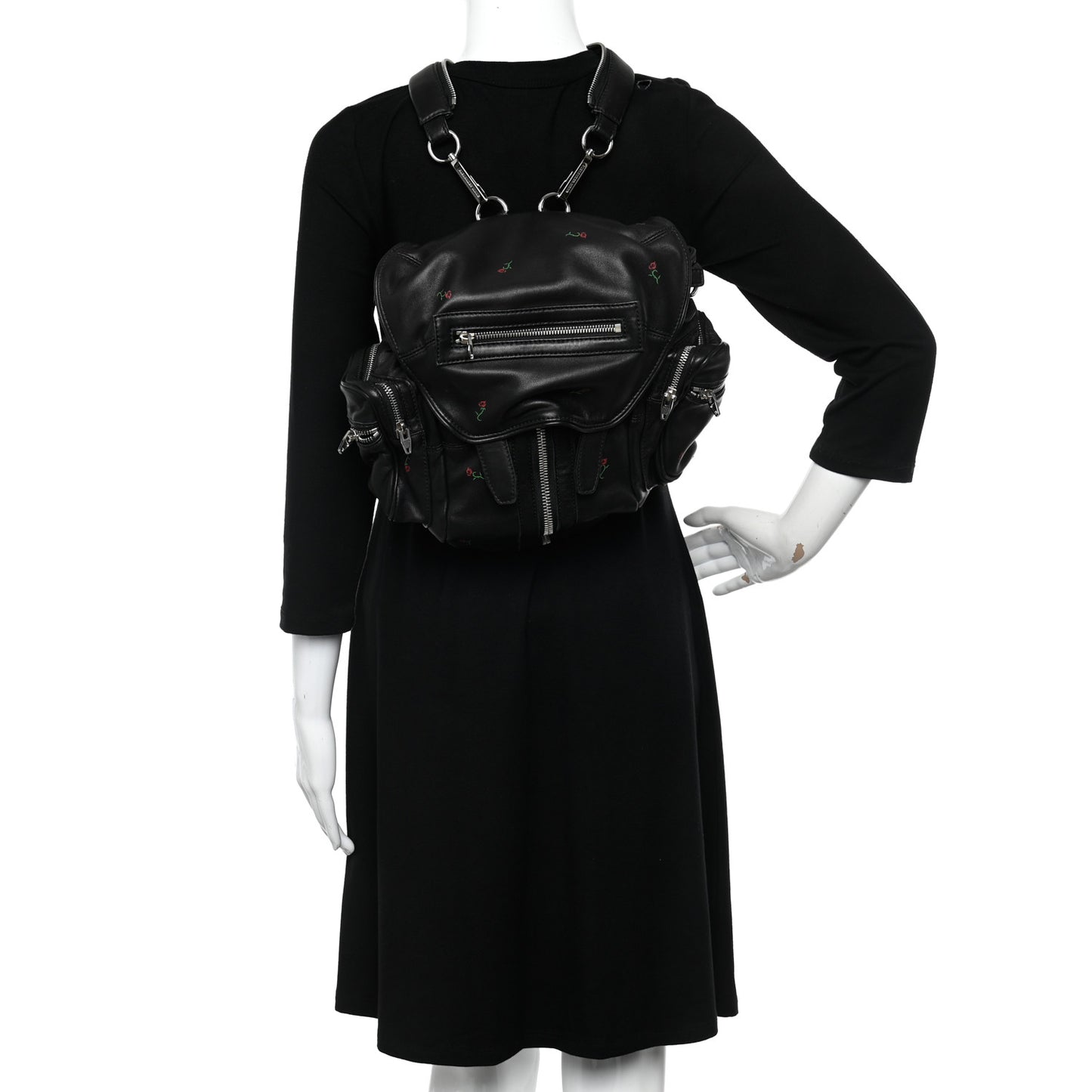 Lambskin Rose Studded Mini Marti Convertible Backpack Black Rhodium Hardware