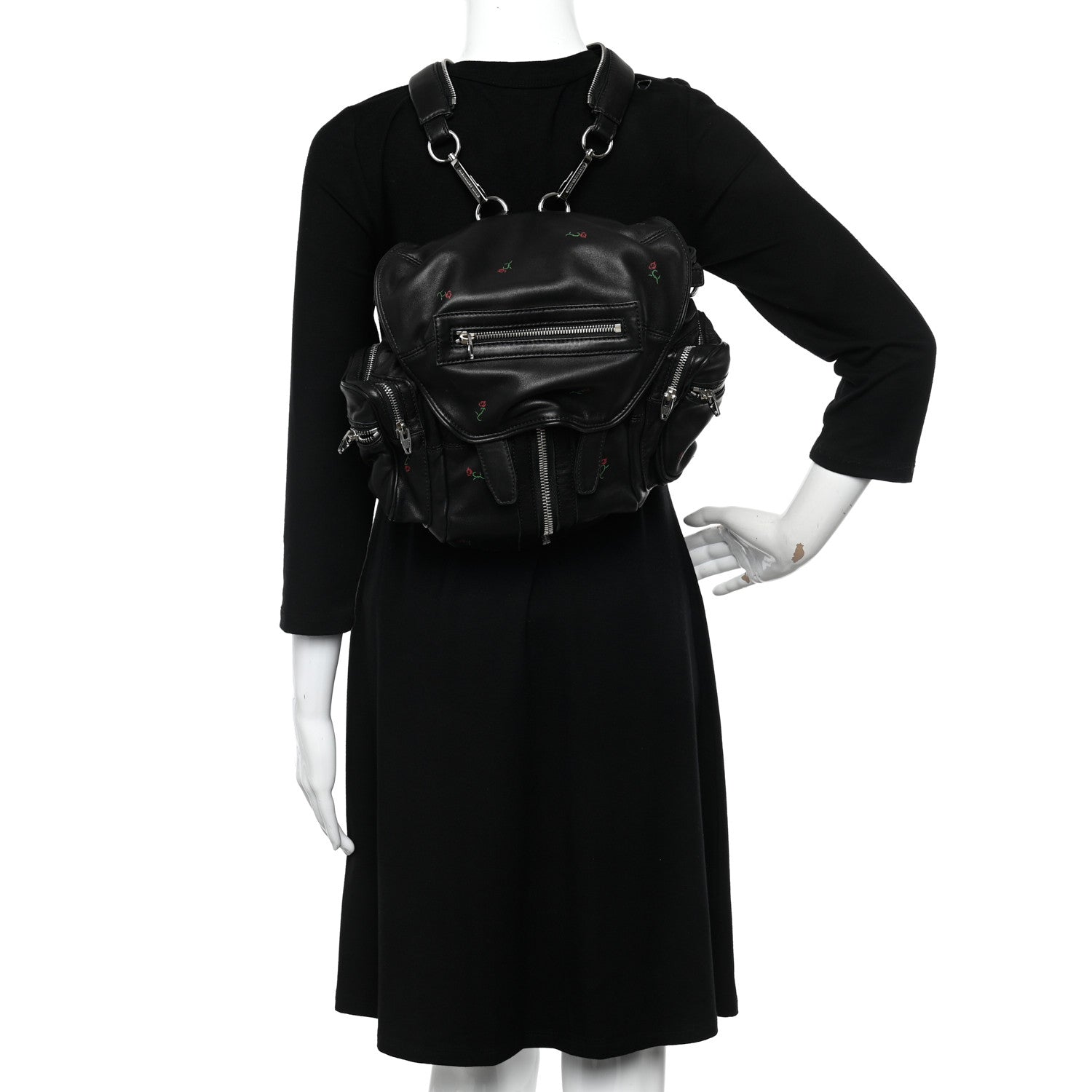 Alexander Wang Lambskin Rose Studded Mini Marti Convertible Backpack Black Rhodium Hardware 2 of 9
