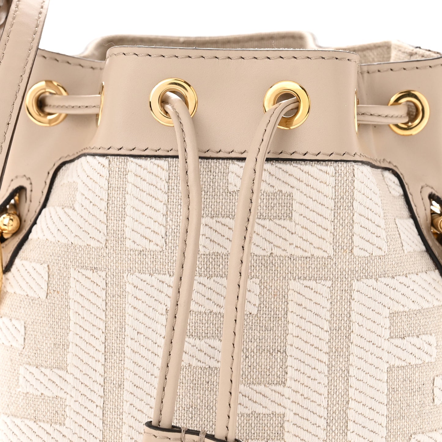 Canvas Nappa F is Fendi FF Embroidered Mini Mon Tresor Bucket Bag Grezzo White Nuvola
