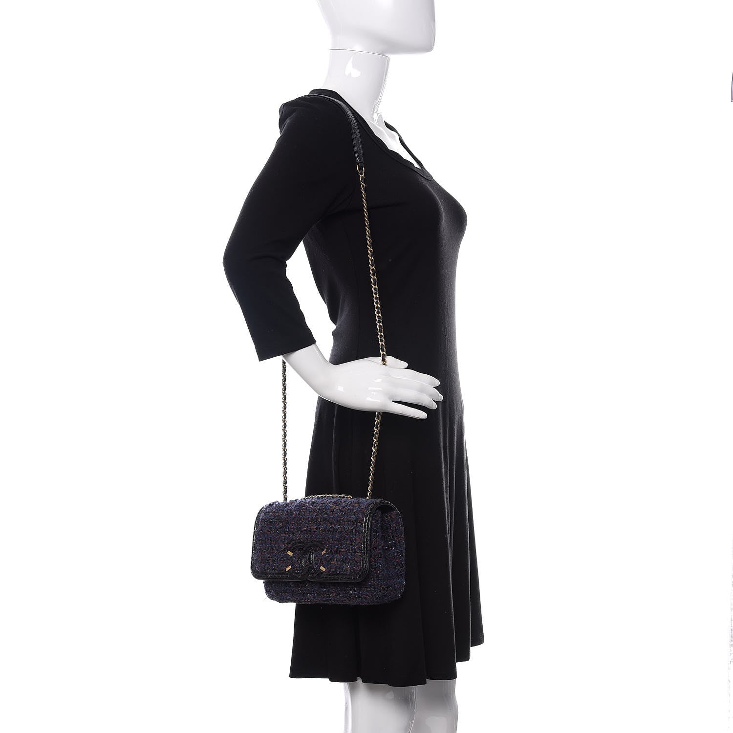 Chanel Tweed Watersnake Quilted Medium CC Filigree Flap Blue Black 2 of 12