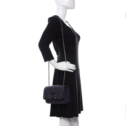 Chanel Tweed Watersnake Quilted Medium CC Filigree Flap Blue Black 2 of 12